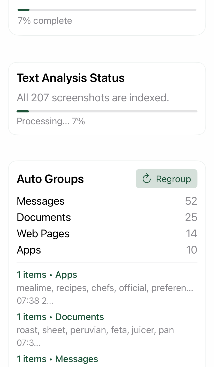 Privacy and security interface showing local processing status